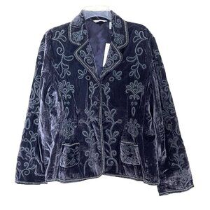 Laura Ashley Velvet Embroidered Blazer Jacket XL NWT Purple Gray Moody Regency